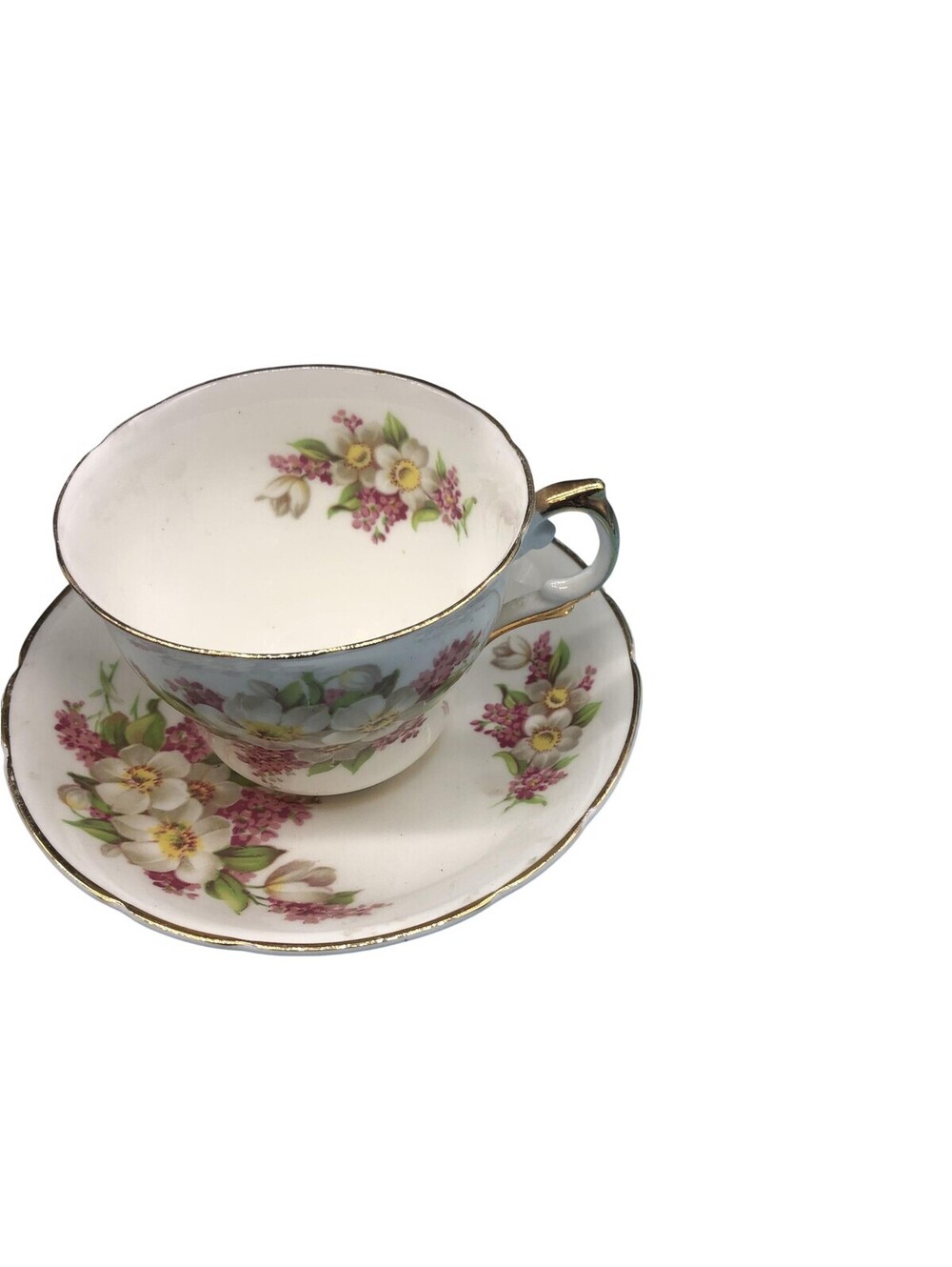 Regency Tea Cup & Saucer Bone China Floral Multicolor Made England Gold Trim